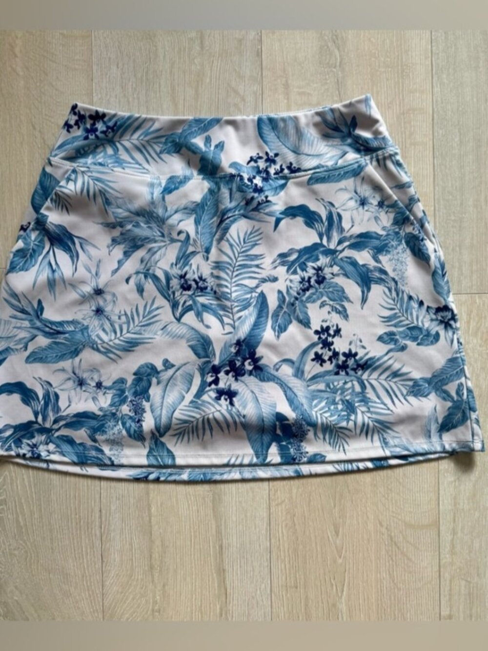 Blue and White Tropical Print Skort